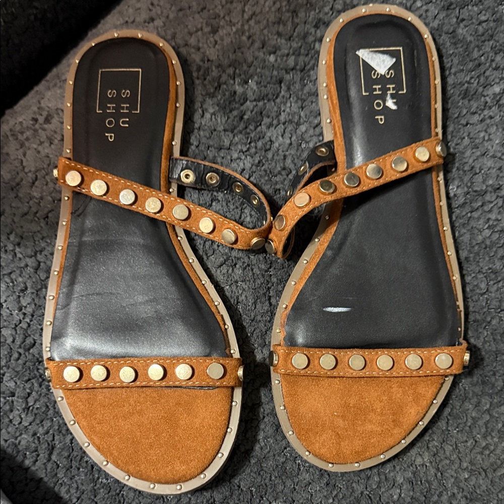 ShuShop Women's Tan Studded Sandals